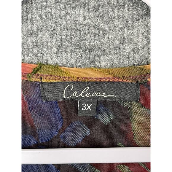 Calessa Plus Size 3X Burnout Tie-Dye Knit Crew Neck 34 Sleeve Asymmetric Dipped - Picture 2 of 11